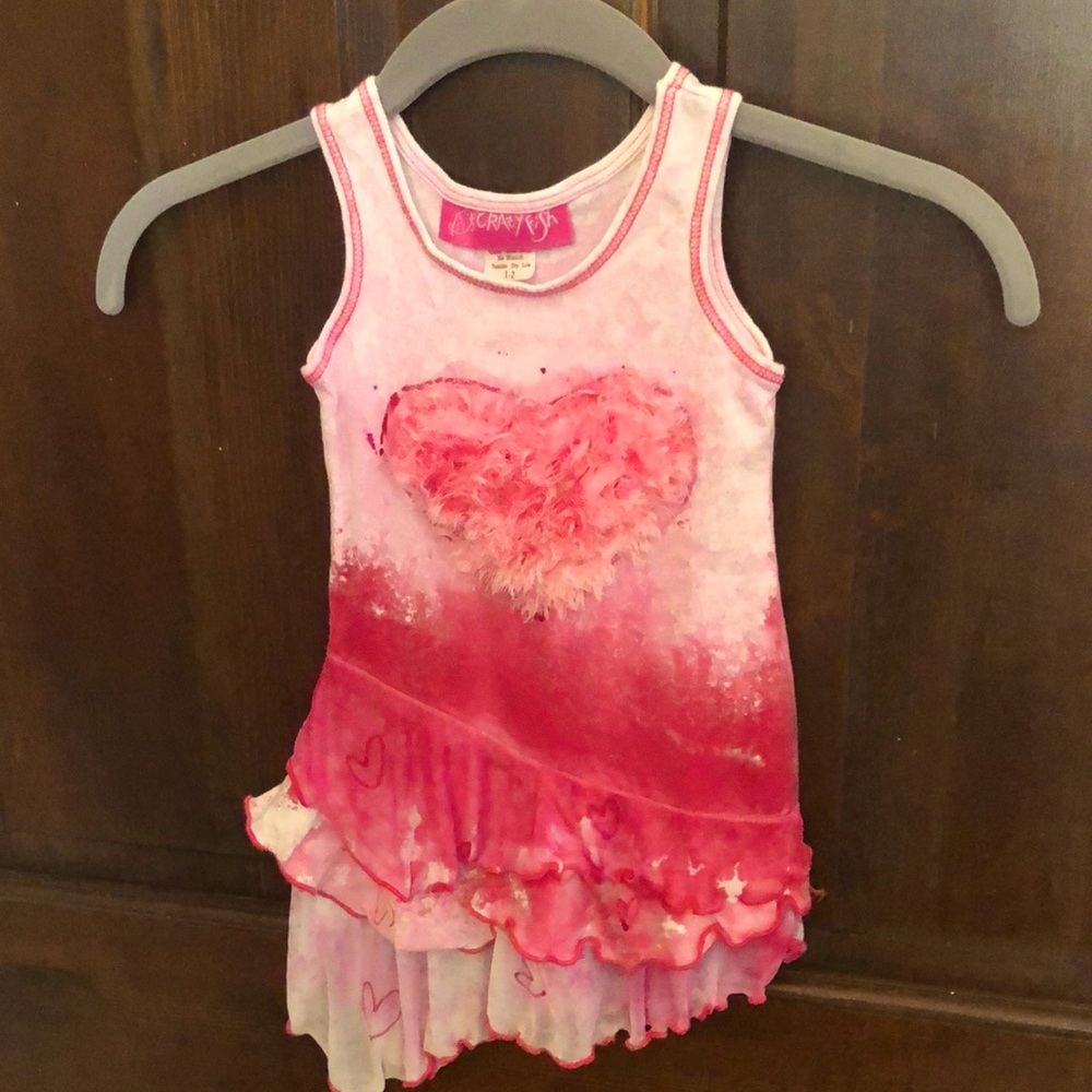 Valentine Toddler Cotton Pink Heart Sundress by Crazyfish size 1-2